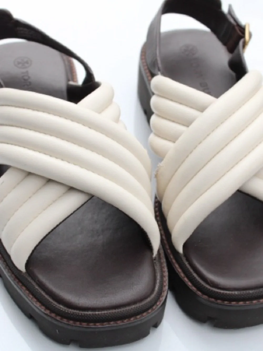 Tory Burch Quilted Leather Crisscross Slingback Lug Sandals